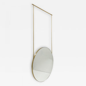 Set of 2 Orbis™ Suspended Round Mirror with Brushed Brass Frame and Two Rods