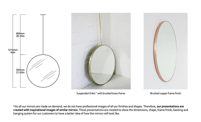 Bespoke Suspended Orbis™ Mirror Brushed Copper Frame 1 Rod (550 x 30mm)
