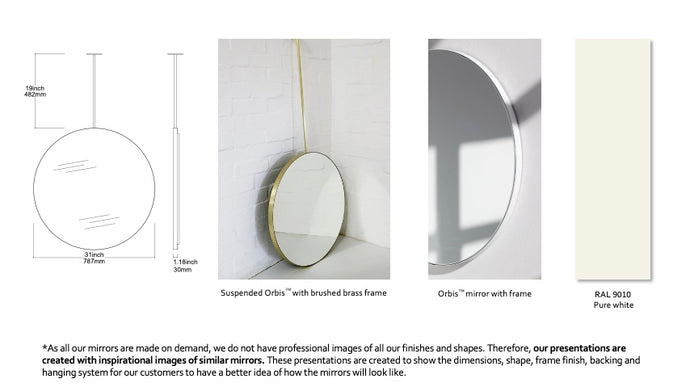 Set of 2 x Bespoke Suspended Orbis™ Mirror RAL 9010 Matte Frame Finish  1 Rod (UN) Back Illumination (787 x 30mm)