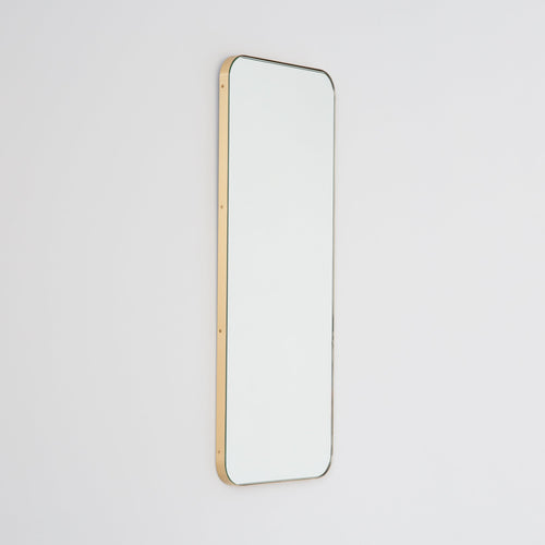 Quadris™ Rectangular Contemporary Mirror with Unlacquered Brass Frame