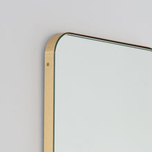 Quadris™ Illuminated Rectangular Contemporary Mirror with Brass Frame, Oversized