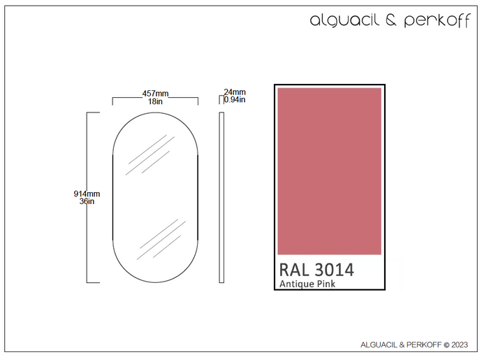 Bespoke Capsula™ mirror RAL 3014 Frame finish (antique pink) (914 x 457 x 24mm)      