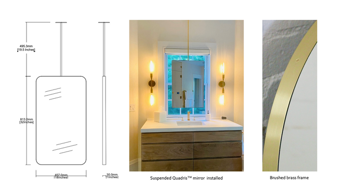 Bespoke Suspended Quadris™ Mirror Brushed Brass Frame 1 rod (813 x 457 x 30mm) 