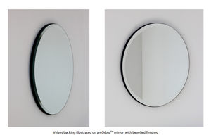 Bespoke Oval Shape: 2 Juxtaposed Mirrors Frameless Plywood Backing with Velvet Finish Back Mirror Bronze or Peach/Rose gold (673 x 514 x 6mm) and Front Mirror Silver Tint (514 x 362 x 6mm) 