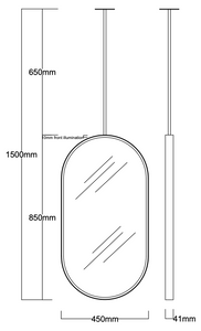 Bespoke Suspended Capsula™ Mirror with Polished Stainless Steel Frame 1 Rod (850 x 450 x 41mm)