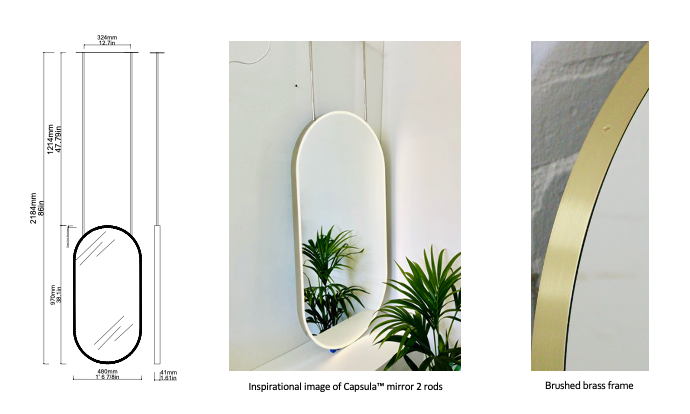 Bespoke Suspended Capsula™ Mirror Brushed Brass Frame Front Illumination 2 Rods (970 x 480 x 41)