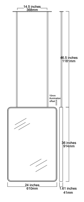 Bespoke Suspended Quadris Mirror Brushed Stainless Steel Frame 2 Rods (914.4 x 609.4 x 41mm)