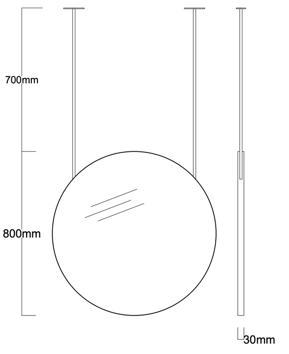 Bespoke Suspended Orbis Mirror Brushed Brass Frame 2 Rods (800 x 30mm)
