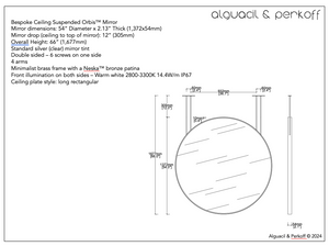 Bespoke Ceiling Suspended Orbis™ Mirror Neska™ Patina Frame Double Sided illum Both Sides 54" Diam