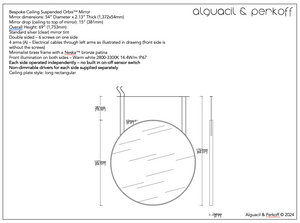 Bespoke Ceiling Suspended Orbis™ Mirror Neska™ Patina Frame Double Sided illum Both Sides 54" Diam