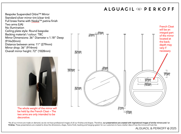 Deposit Payment - Bespoke Suspended Orbis™ Mirror Neska™ with 2 Arms Patina Frame Finish 36