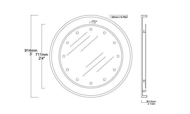 Bespoke AP Mirror Round Shape Standard Silver Tint Brushed Brass Frame Finish