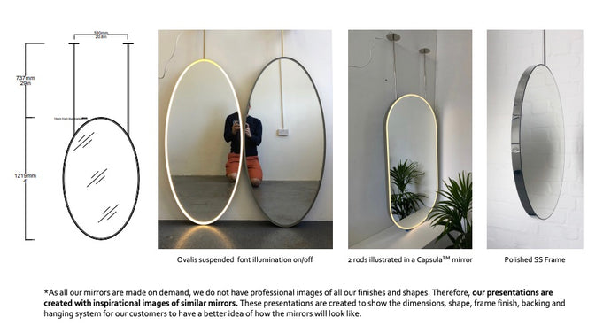 Bespoke Suspended Ovalis™ Mirror Polished Stainless Steel Frame Double-Sided Front Illumination on Both Sides (1219 x 762 x 54mm)
