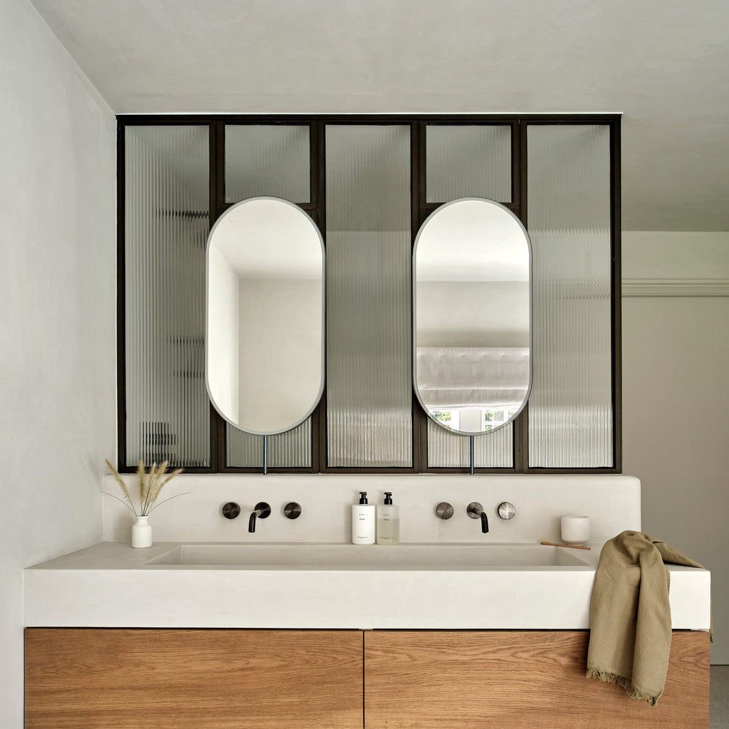 Set of Two Capsula™ Countertop Illuminated Mirrors with Contemporary Blackened Stainless Steel Frame