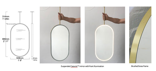 Set of 2 Bespoke Suspended Capsula™ Mirrors Double Sided with Elegant Brushed Brass Frame and Front Illumination One Side(889 x 508 x 41mm)