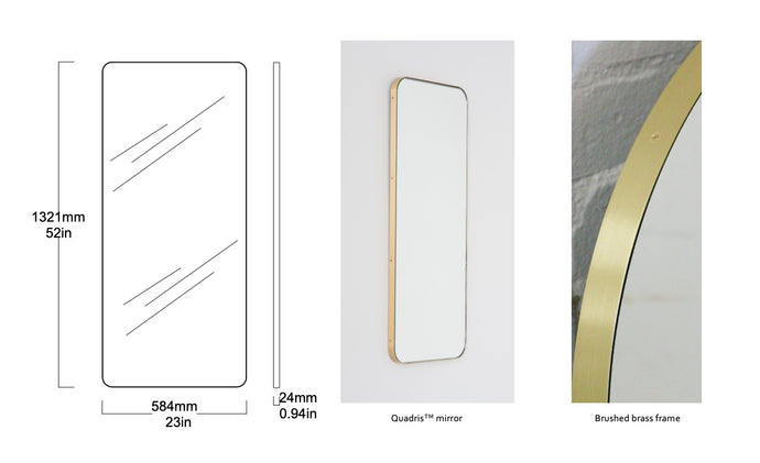 Set of 2 Bespoke Quadris™ Mirrors Standard Silver Mirror Tint Brushed Brass Frame Finish (1321 x 584 x 24mm)