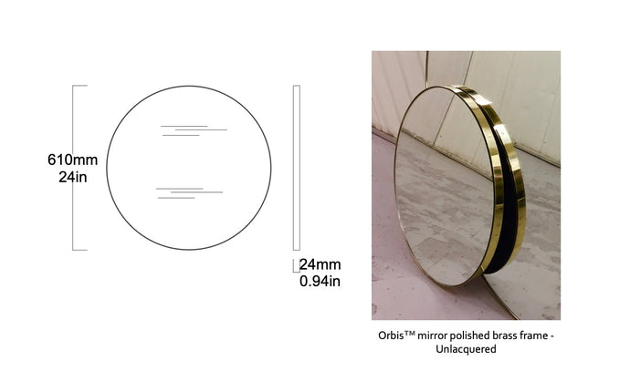 Bespoke Orbis™ Wall Hanging Mirror Polished Brass Frame Finish Unlacquered (610 x24mm)