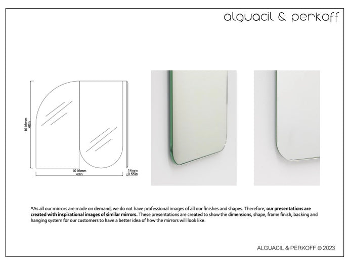 Bespoke organic mirror Standard silver mirror tint (clear tint) (1016 x 1016 x 6 x 14mm)