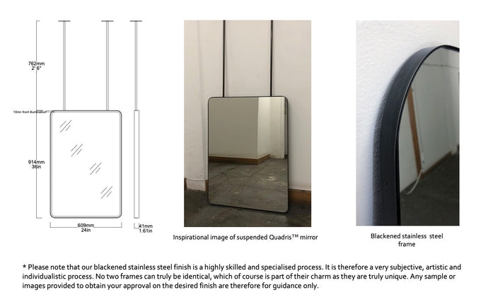 Set of 2 bespoke Suspended Quadris™ Mirrors Standard Blackened Stainless Steel Frame Front Illumination 2 rods  (914 x 609 x 41mm)