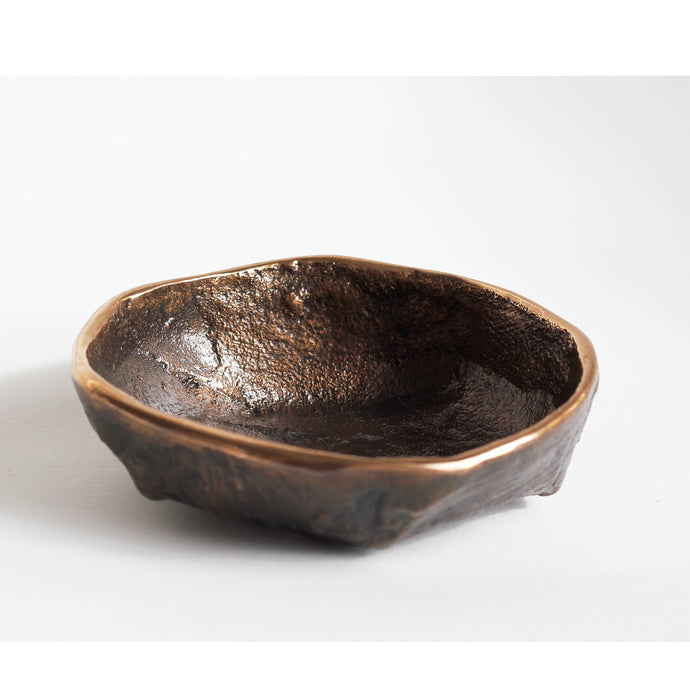 Rounded Handmade Cast Bronze Bowl Inspired by Wabi-Sabi, Vide-Poche