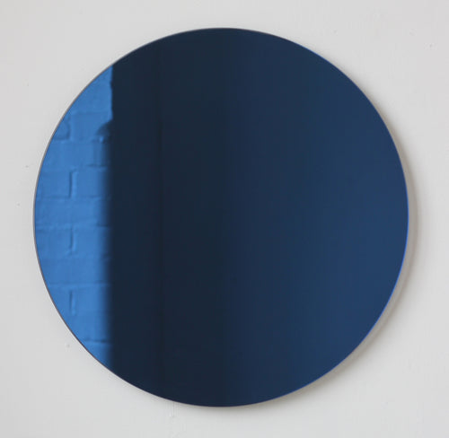 Orbis™ Blue Tinted Round Contemporary Minimalist Frameless Mirror
