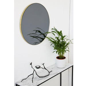 Orbis™ Round Black Tinted Customisable Contemporary Mirror with Brass Frame