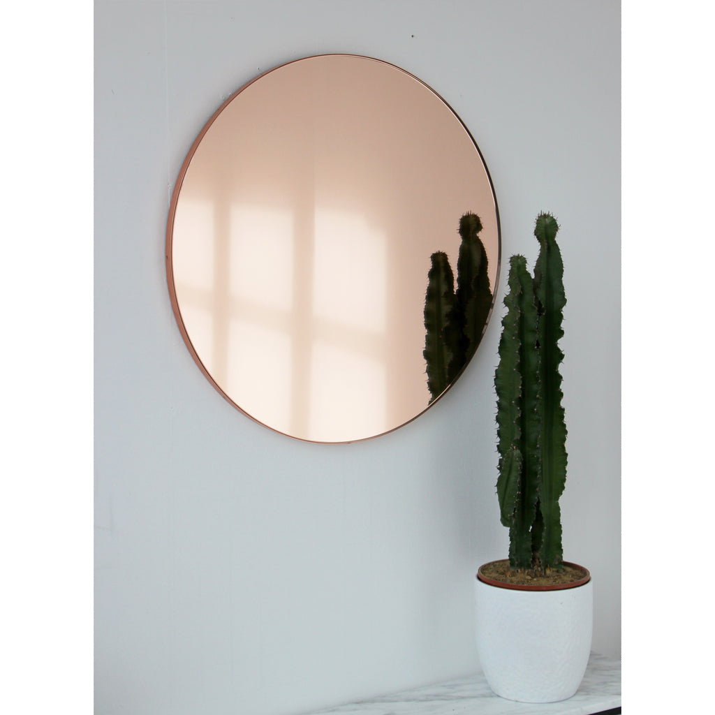 Orbis Rose gold Tinted Modern Bespoke Round Mirror with a Copper Frame ...