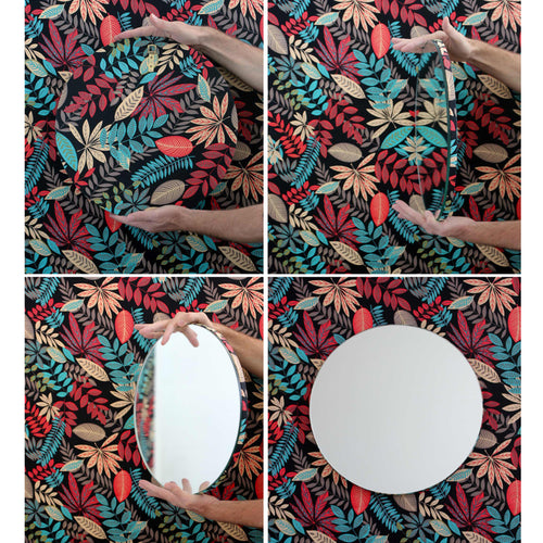 Orbis™ Round Mirror with a Stylish Hand-printed Floral Fabric Backing