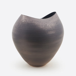 Large Black Collapsed Form, Vase, Interior Sculpture or Vessel, Objet D'Art