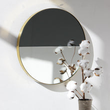 Orbis Dualis™ Mixed Tint (Black + Silver) Contemporary Round Mirror with Brass Frame