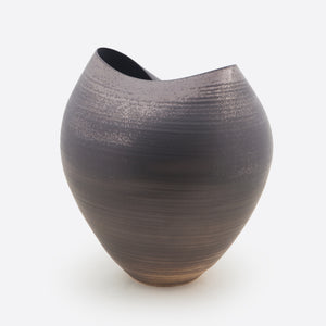 Large Black Collapsed Form, Vase, Interior Sculpture or Vessel, Objet D'Art