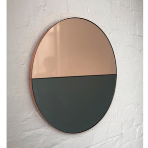 Orbis Dualis™ Mixed Tint (Black + Rose Gold) Decorative Round Mirror with Copper Frame
