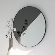 Orbis Dualis™ Mixed Tint (Black + Silver) Customisable Round Mirror with Black Frame