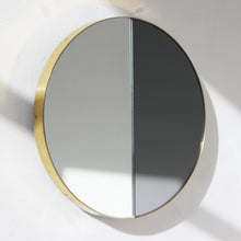 Orbis Dualis™ Mixed Tint (Black + Silver) Contemporary Round Mirror with Brass Frame