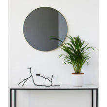 Orbis™ Round Black Tinted Customisable Contemporary Mirror with Brass Frame