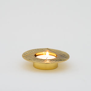 Cast Brass Leaf Tealight Candleholder