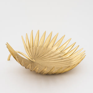 Handcast Brass Palm Tree Leaf Decorative Bowl Sculpture, Large