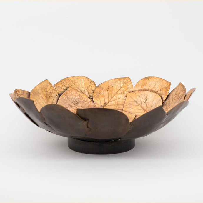 Handmade Brass Cast Leaf Decorative Bowl Sculpture, Medium