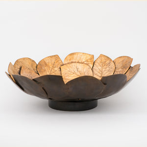 Handmade Brass Cast Leaf Decorative Bowl Sculpture, Medium