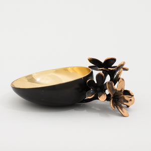 Handmade Cast Bronze Bowl with Plumeria Flowers, Vide-Poche