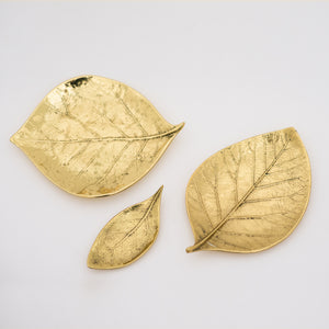 Set of 3 Handmade Cast Bronze Leaves Decorative Dishes, Vide-poche