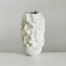 Unique Ceramic Sculpture Vessel, Tall White Slashed Crumpled Form N.60, Objet d'Art