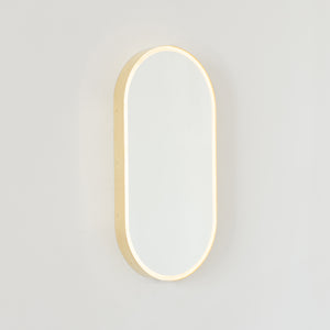 Capsula™ Front Illuminated Capsule shaped Mirror with Elegant Brushed Brass Frame, Customisable