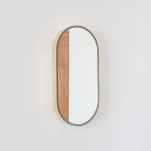 Capsula™ Front Illuminated Capsule shaped Mirror with Elegant Brushed Brass Frame, Customisable