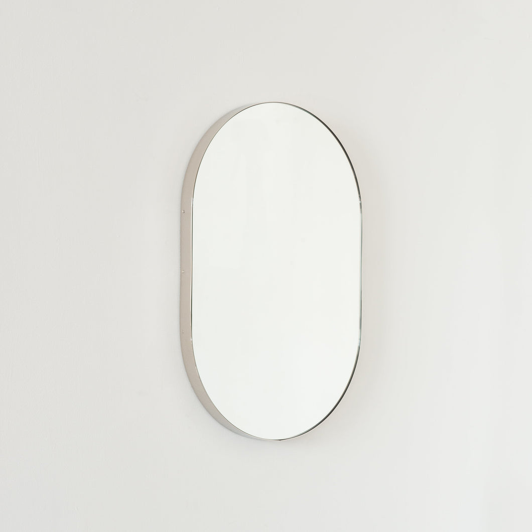 In Stock Capsula Pill shaped Mirror with Modern Nickel Plated Frame