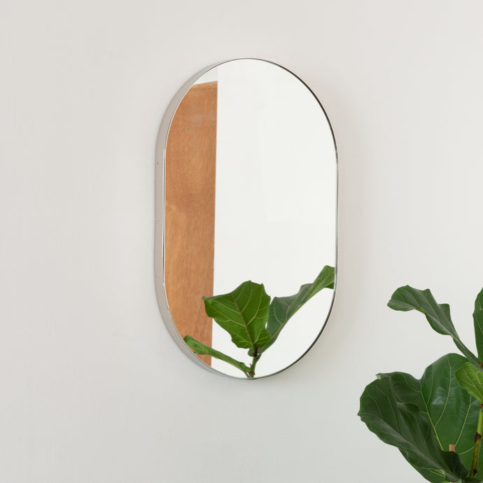 Capsula™ Capsule shaped Mirror with Modern Nickel Plated Frame, Customisable