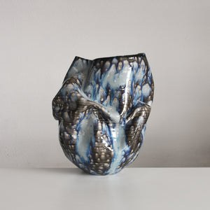Undulating Form Galaxy Blue Glaze, Unique Ceramic Sculpture Vessel N.78, Objet d'Art