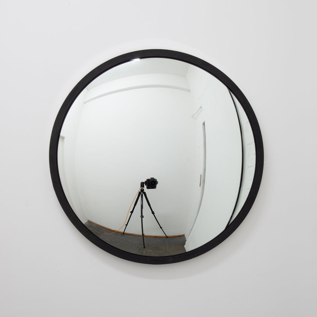 Orbis™ Round Convex Mirror with a Black Timber and a Polished Stainless Steel Frame