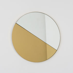 Orbis Dualis™ Mixed Tint (Gold + Silver) Contemporary Round Mirror with Brass Frame