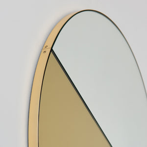 Orbis Dualis™ Mixed Tint (Gold + Silver) Contemporary Round Mirror with Brass Frame